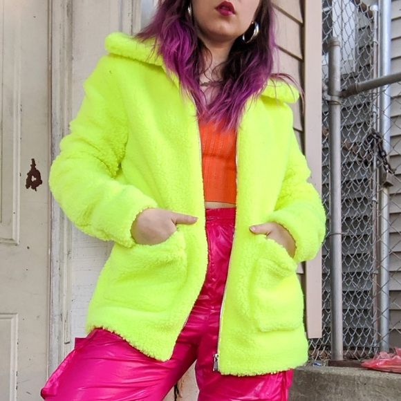 neon teddy coat